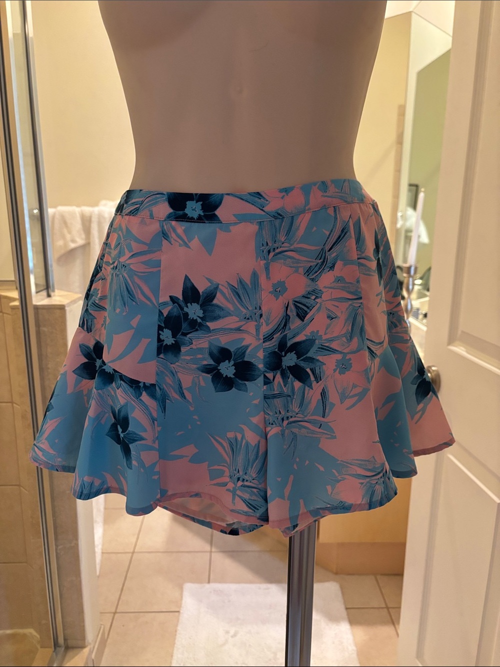 Lovers + Friends Pink and Teal Floral Circle Skirt